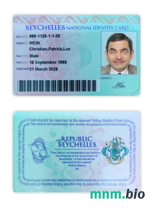 Przykład krajowej karty identyfikacyjnej Seszeli w formacie PSD, w pełni edytowalny